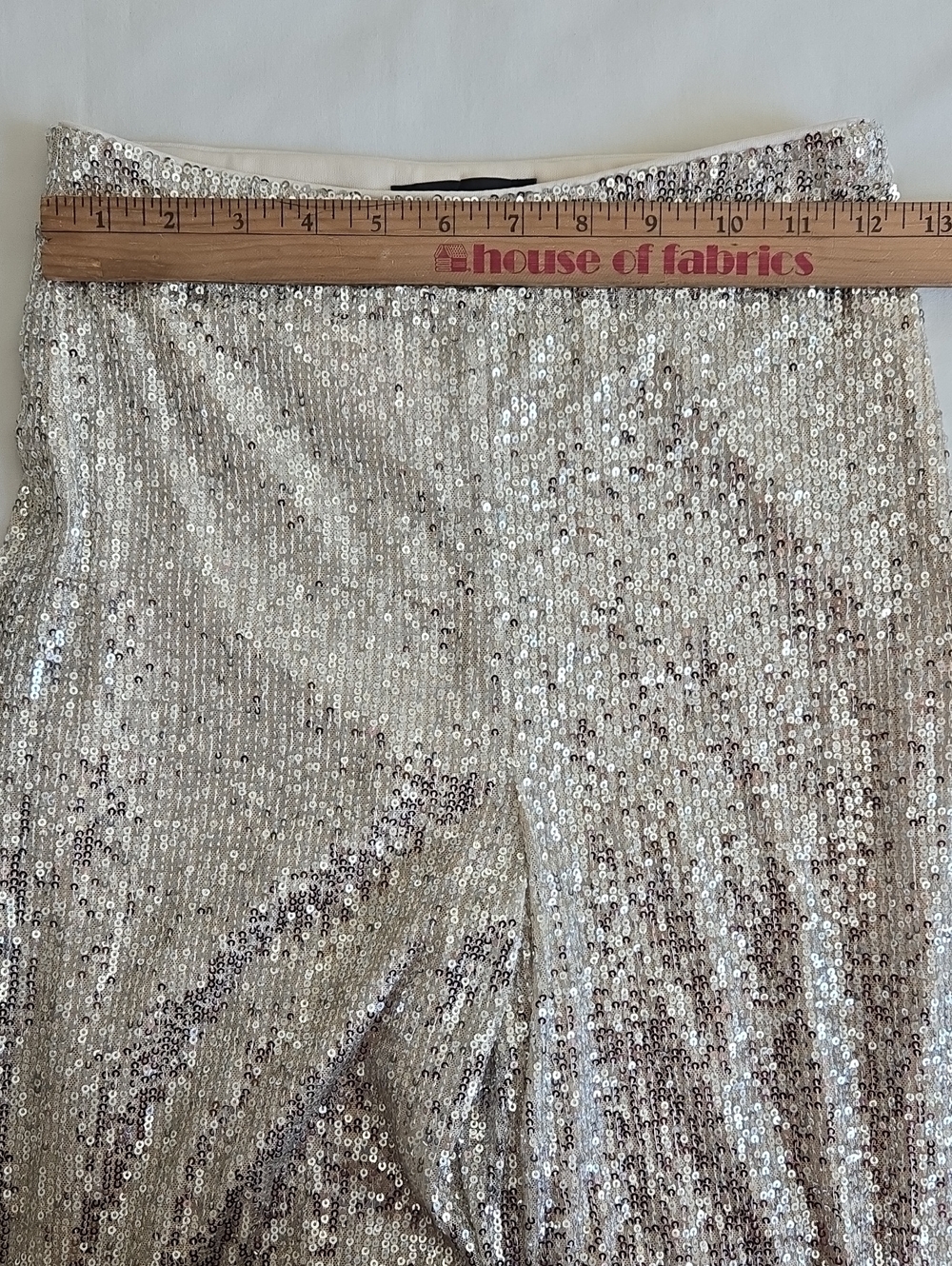 Women's Aakaa Long Silver Sequin Wide Leg Lined Side Zip Pant SIze Small - Picture 4 of 10